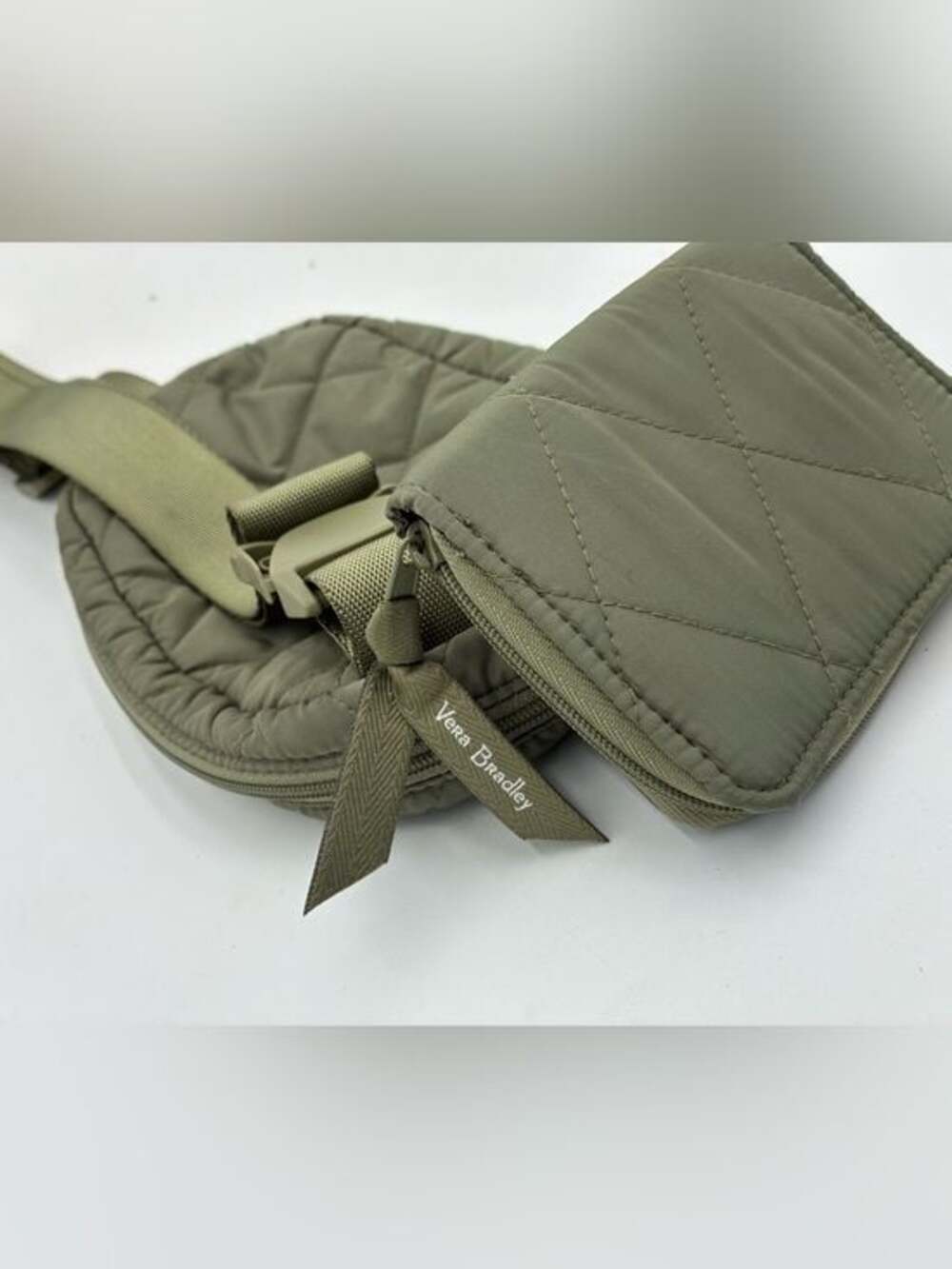 Vera Bradley Quilted Olive Green Crossbody Sling with Zip Pouch - Picture 4 of 6